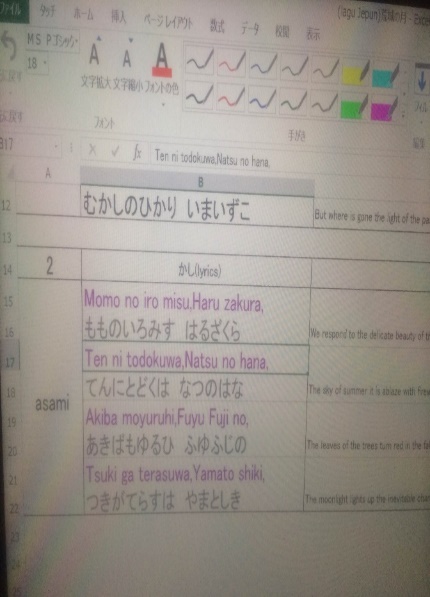 歌詞が書かれたパソコン画面の写真