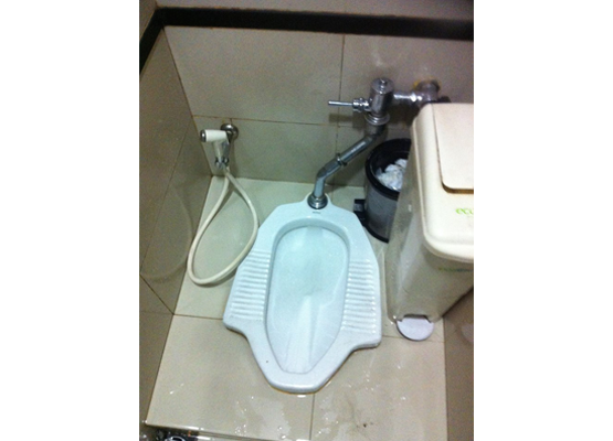 手動シャワー付きの和式トイレの写真