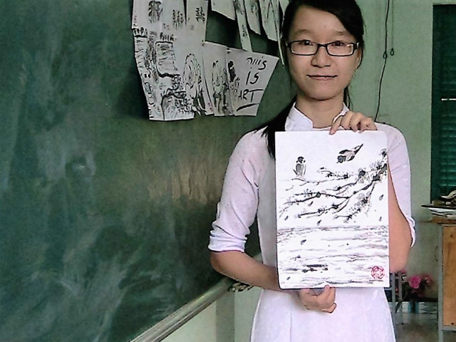 ベトナム・バリアブンタウでの日本語教育 墨絵と落款づくり