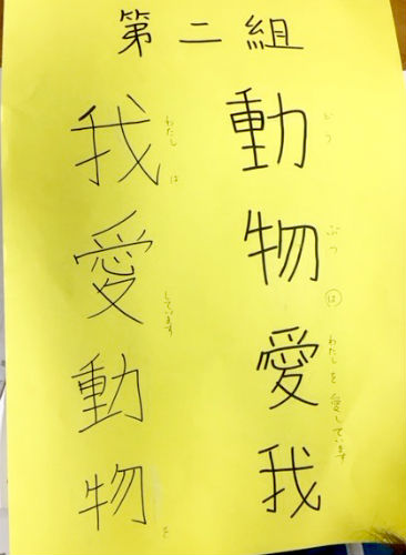 日本語パートナーズ 台湾 台北 日本語を考えるためのテーマを中国語で書いた紙の写真