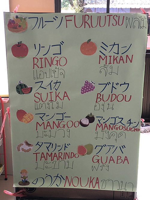 色々なフルーツがタイ語と日本語で書かれた写真