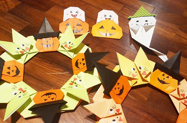 おばけや猫、かぼちゃの折り紙の写真