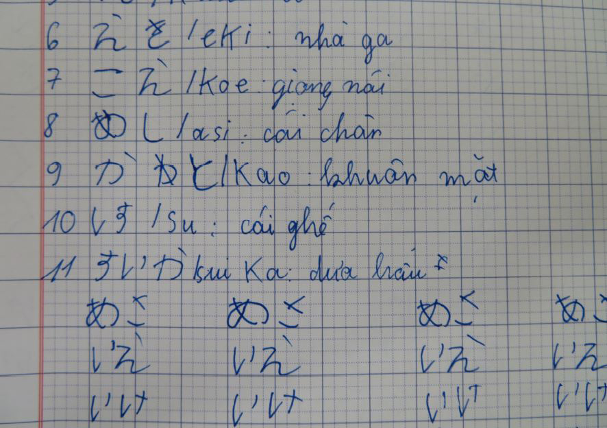 生徒が書いた日本語練習ノートの写真1