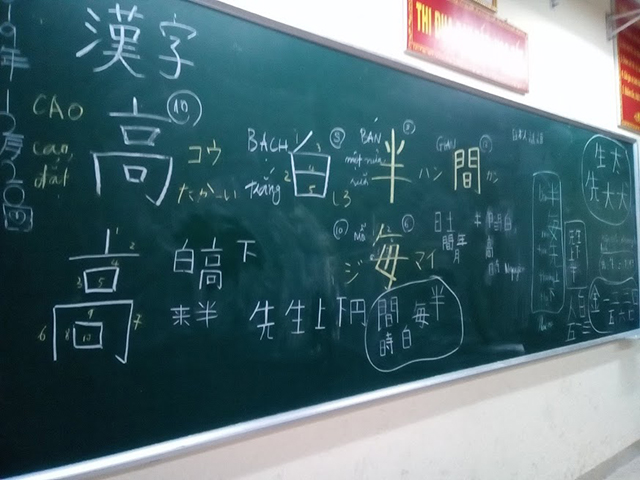 日本語が書かれた黒板の写真