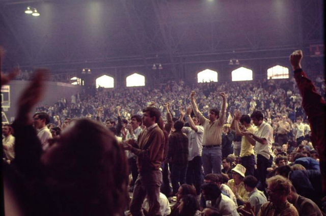 Photo 9. The antiwar rally at Cornell University gymnasion in 1969