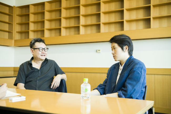 A photo of Eric Khoo and Kirsten Tan during the interview