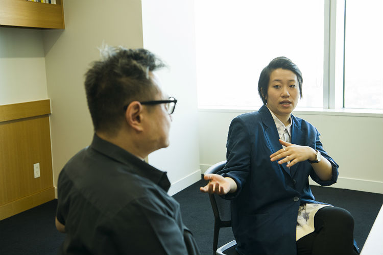 A photo of Eric Khoo and Kirsten Tan during the interview