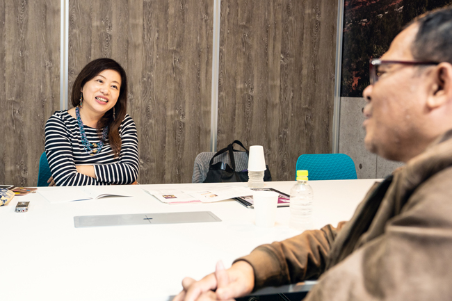 A photo of Mr. Nugroho and Ms. Yui during interview 