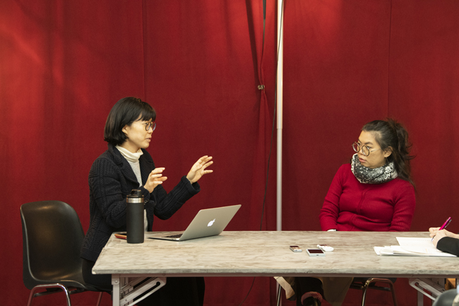 A photo of Jaa and Ms. Nakamura during interview of Asia Hundreds